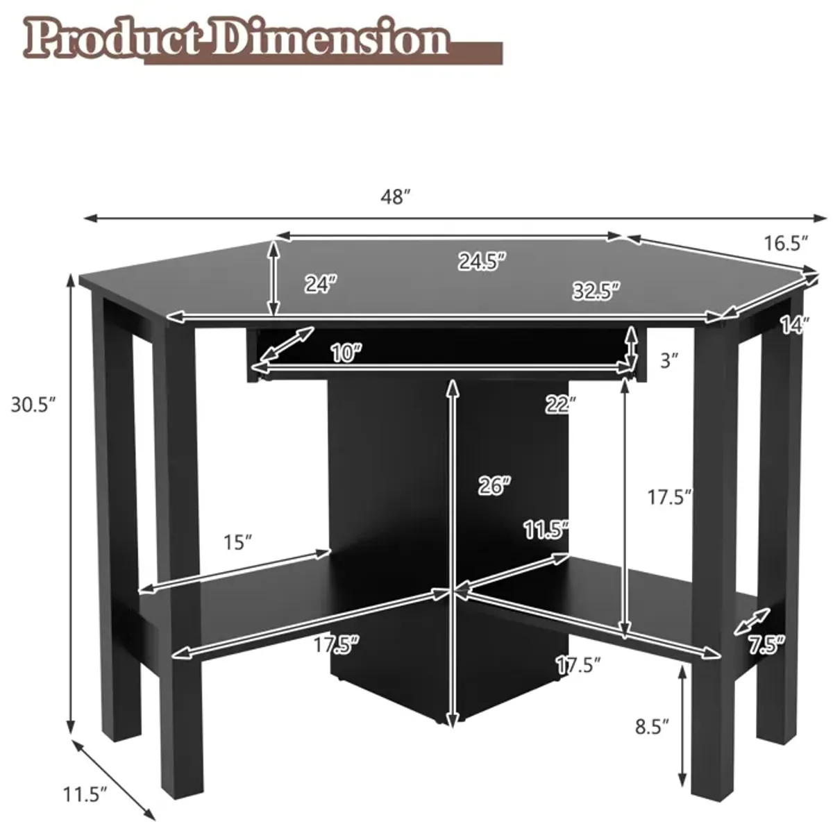 Wooden Study Computer Corner Desk with Drawer