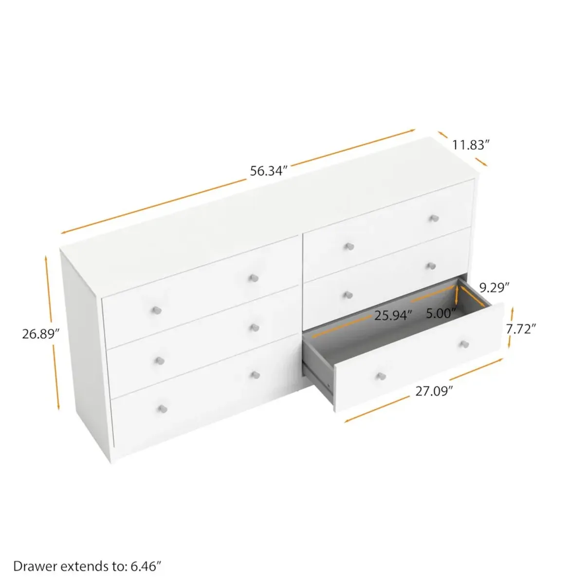 Tvilum Portland 6 Drawer Double Dresser, White