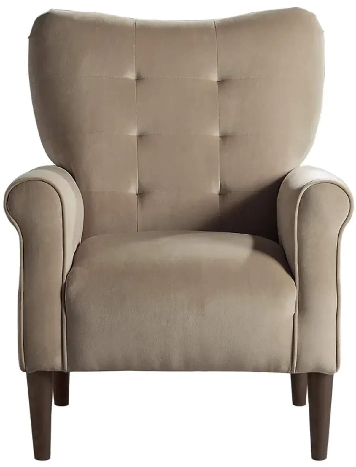 Kylie 32 Inch Accent Chair Armchair, Soft Tufted Brown Velvet, Solid Wood - Benzara