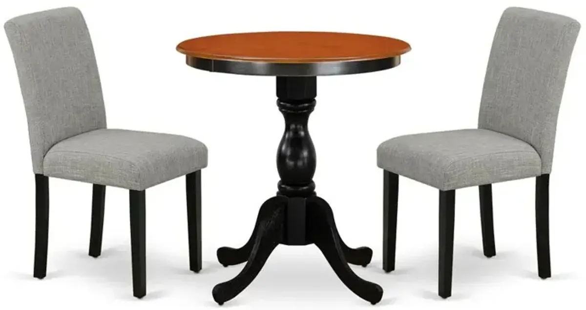 East West Furniture 3-Piece Dinette Set Include a Wooden Table and 2 Shitake Linen Fabric Padded Chairs with High Back - Black Finish