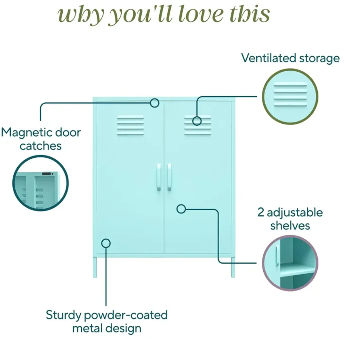 Cache 2 Door Metal Locker Style Storage Accent Cabinet