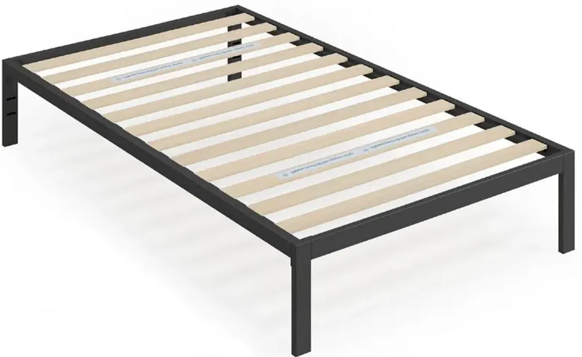 Hivvago Twin Black Metal Platform Bed Frame with Wood Slats - 350 lbs Weight Capacity