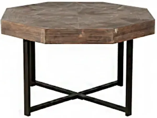 Wood Octagonal Vintage Patchwork Craft Farmhouse 30 Inch Wooden Table Top Cross Metal Legs Coffee Table for Living Room(Antique Brown)