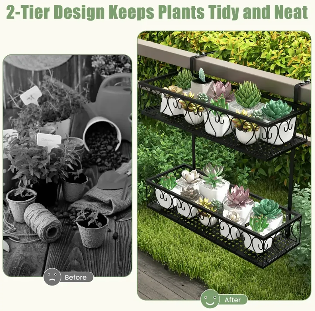 Flower Pot Holder with Adjustable Hooks and 2 Planter Baskets