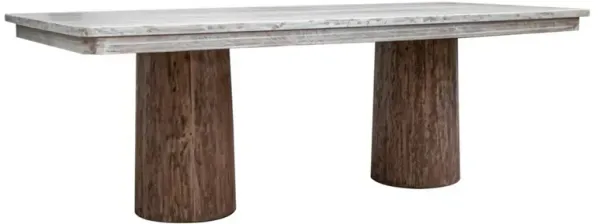 Kohl 87 Inch Dining Table, Rectangular, Double Pedestal Base, Cream, Brown - Benzara