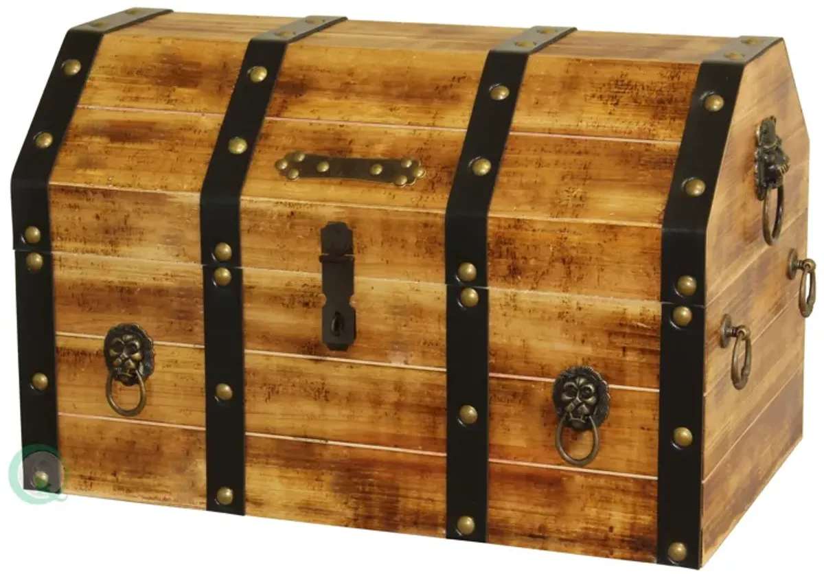 Large Wooden Pirate Lockable Trunk with Lion Rings