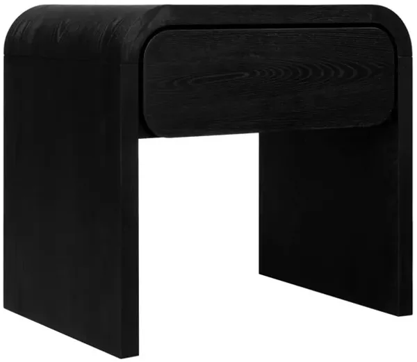 Benjara Cave 26 Inch Nightstand, Curved Side Panel, 1 Drawer, Black Wood Finish