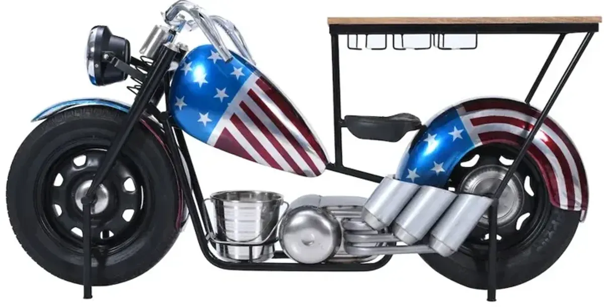 Jofran Glory Days 70 Patriotic American Flag Motorcycle Bar Console Table