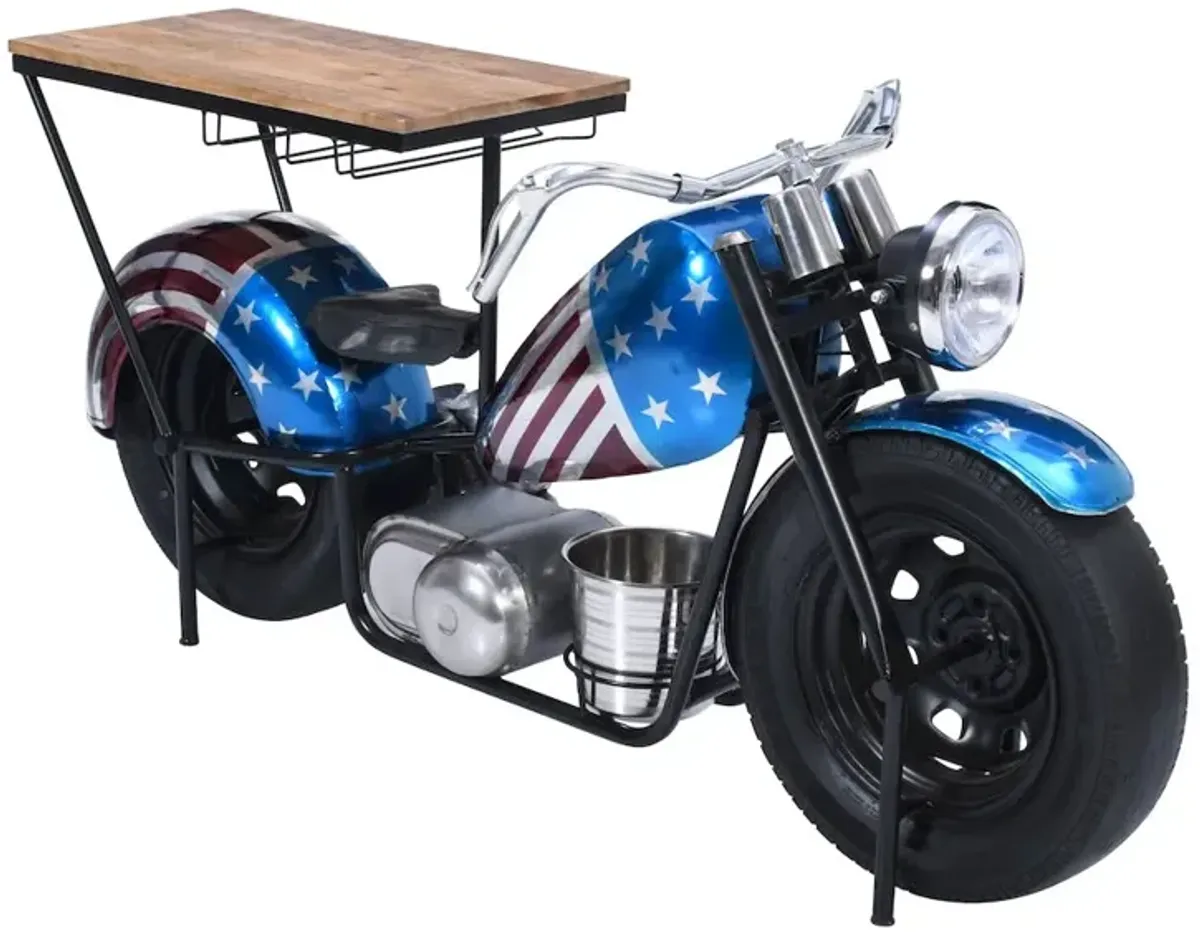 Jofran Glory Days 70 Patriotic American Flag Motorcycle Bar Console Table