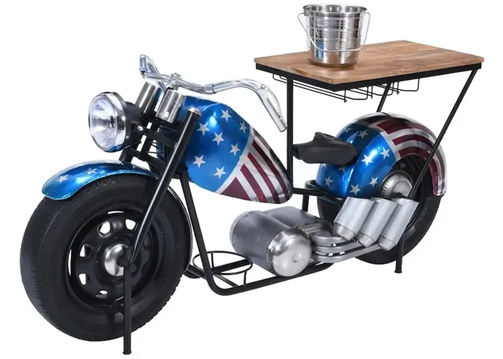 Jofran Glory Days 70 Patriotic American Flag Motorcycle Bar Console Table