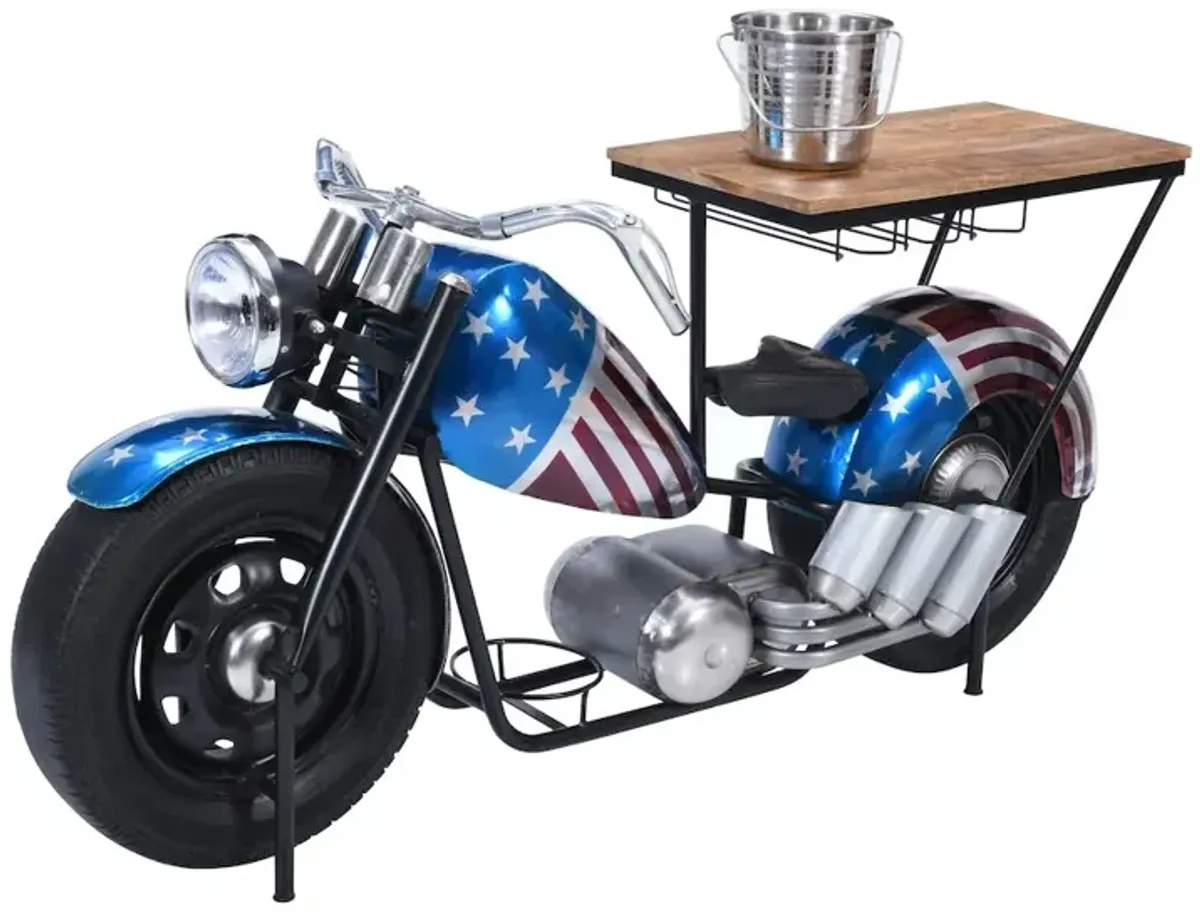 Jofran Glory Days 70 Patriotic American Flag Motorcycle Bar Console Table