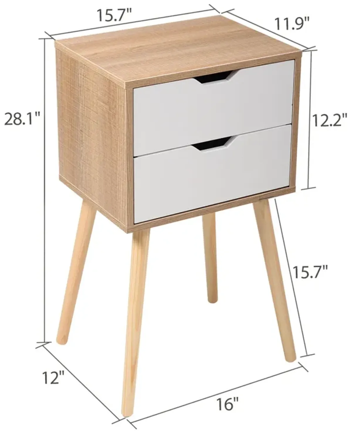 Jaxpety Double Drawer Nightstand White