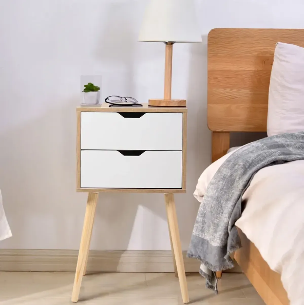 Jaxpety Double Drawer Nightstand White