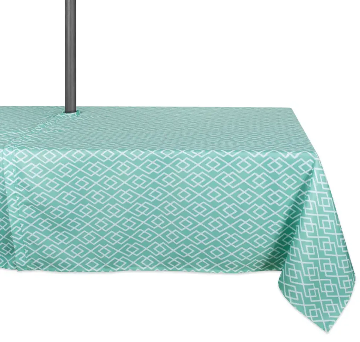 Aqua Green and White Diamond Pattern Outdoor Rectangular Tablecloth with Zipper 60� x 84�