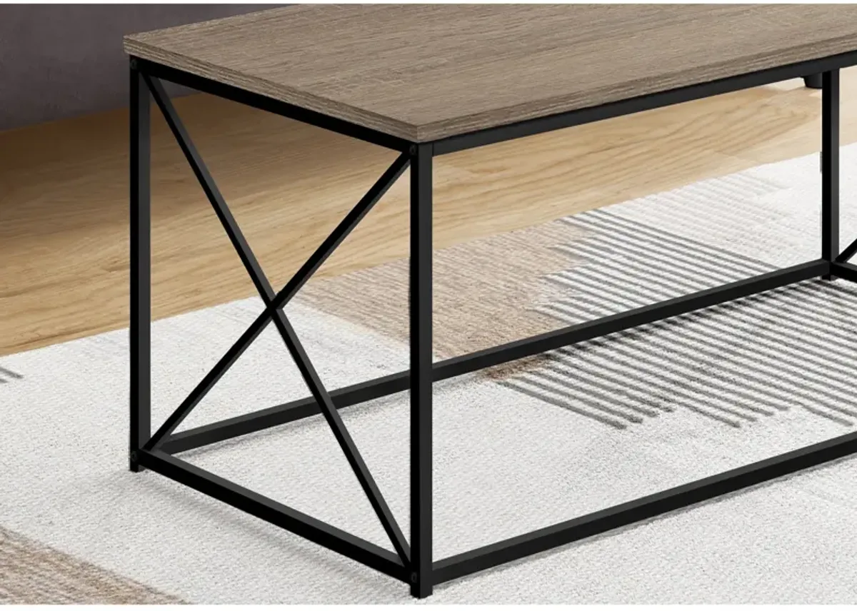 Monarch Specialties I 3786 Coffee Table, Accent, Cocktail, Rectangular, Living Room, 40"L, Metal, Laminate, Brown, Black, Contemporary, Modern