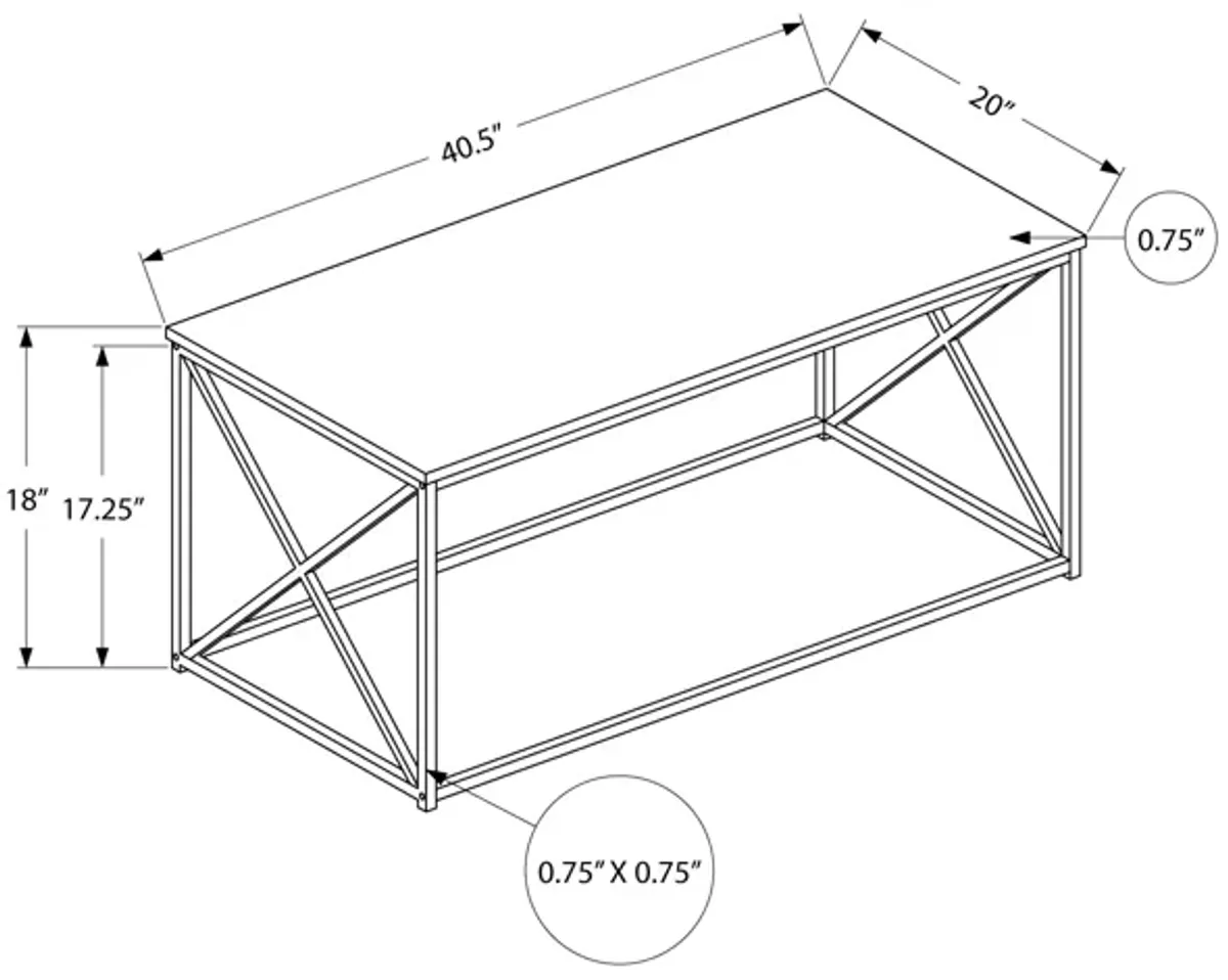 Monarch Specialties I 3786 Coffee Table, Accent, Cocktail, Rectangular, Living Room, 40"L, Metal, Laminate, Brown, Black, Contemporary, Modern