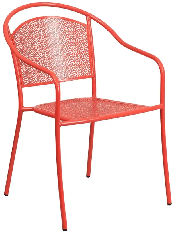 Flash Furniture Commercial Grade Coral Indoor-Outdoor Steel Patio Arm Chair with Round Back