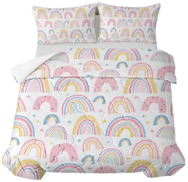 3-Piece Rainbow Comforter Set Colorful Star Bedding with 1 Comforter & 2 Pillow Shams
