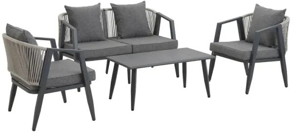 Mondawe 4-Piece Iron Outdoor Patio Sofa Leisure Set,W/ 2 Single Chairs,Double Chair & Table