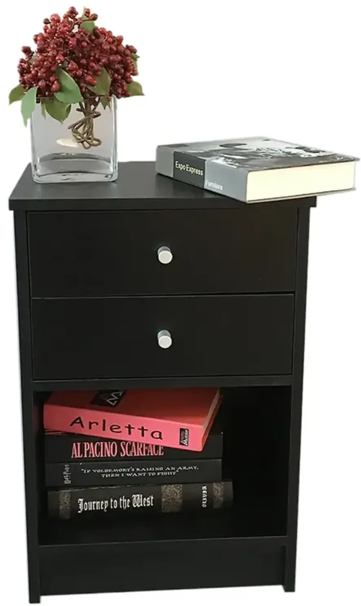 2-Drawer Nightstand Stylish Design with Round Handles for Bedroom Storage and Decor