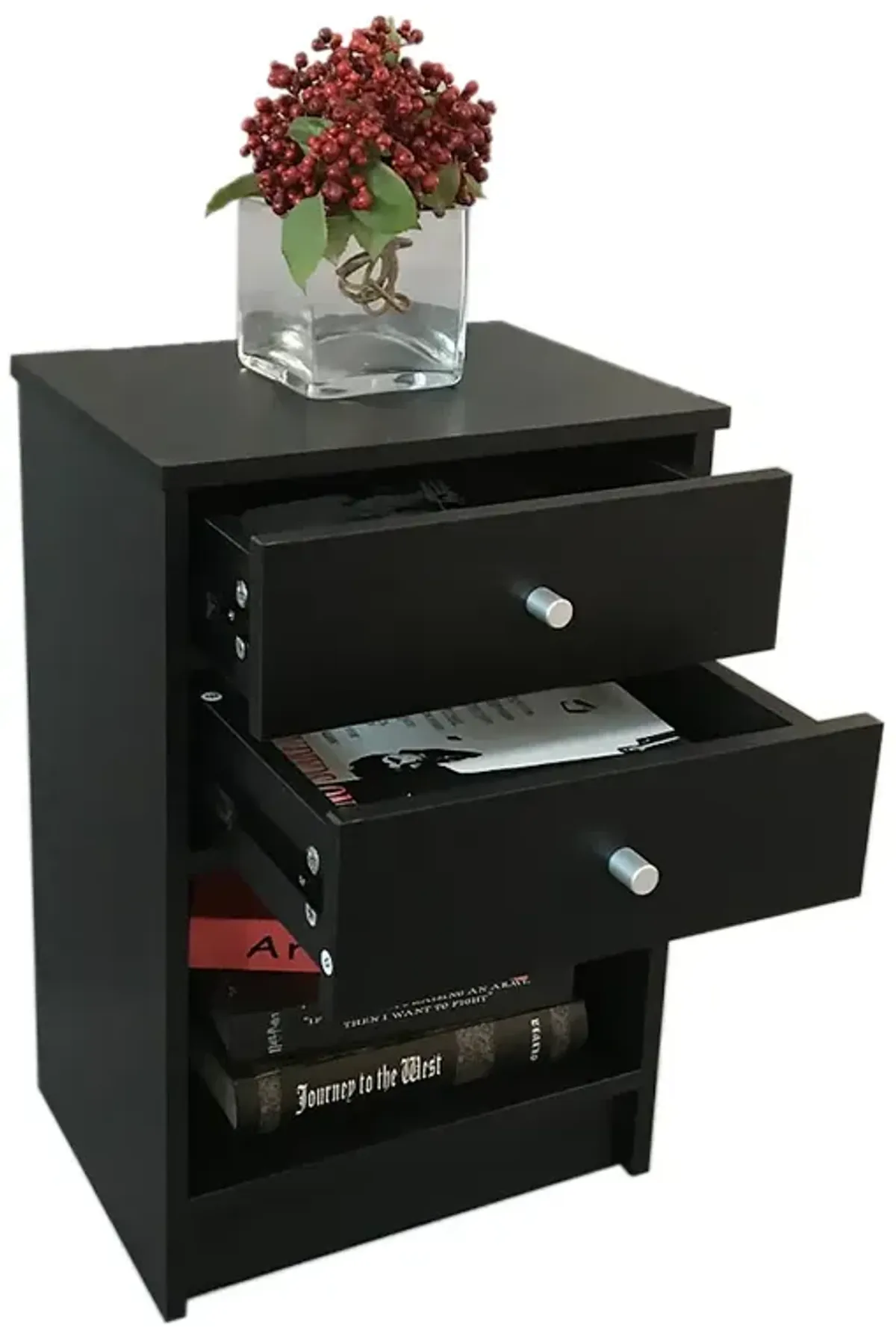 2-Drawer Nightstand Stylish Design with Round Handles for Bedroom Storage and Decor