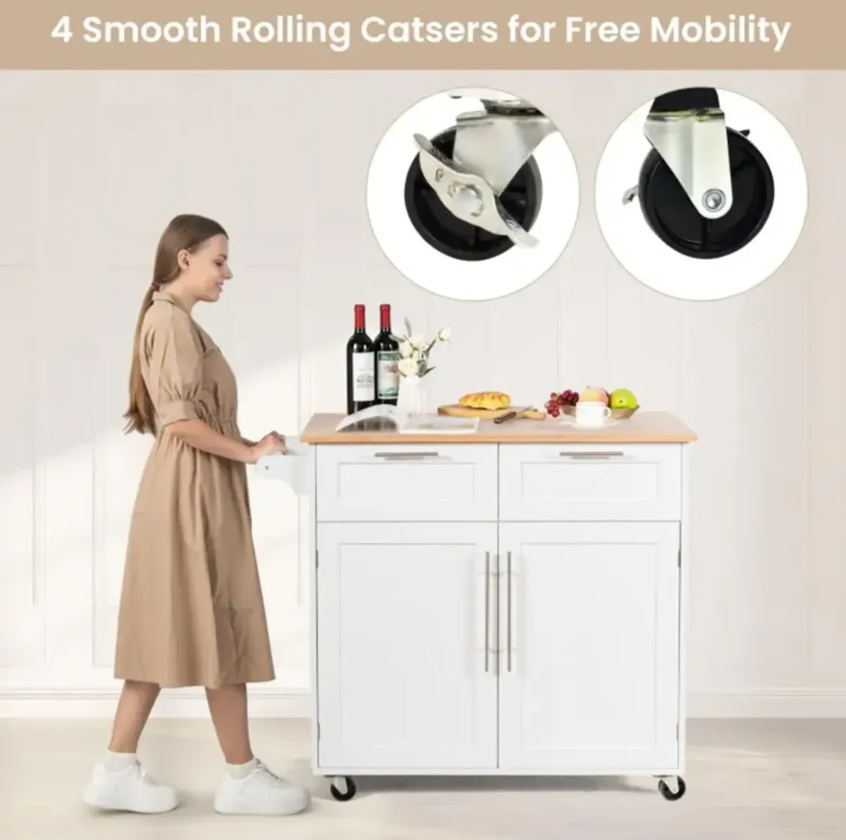 Hivvago Heavy Duty Rolling Kitchen Cart with Tower Holder and Drawer