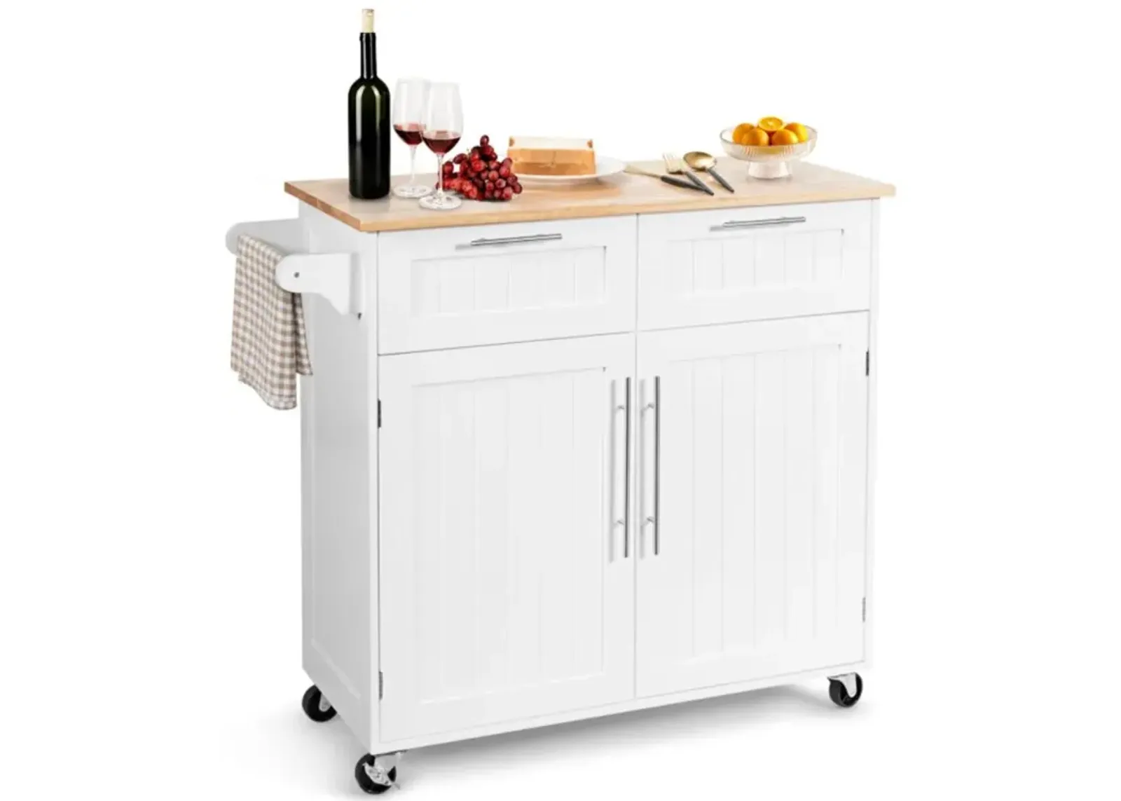 Hivvago Heavy Duty Rolling Kitchen Cart with Tower Holder and Drawer