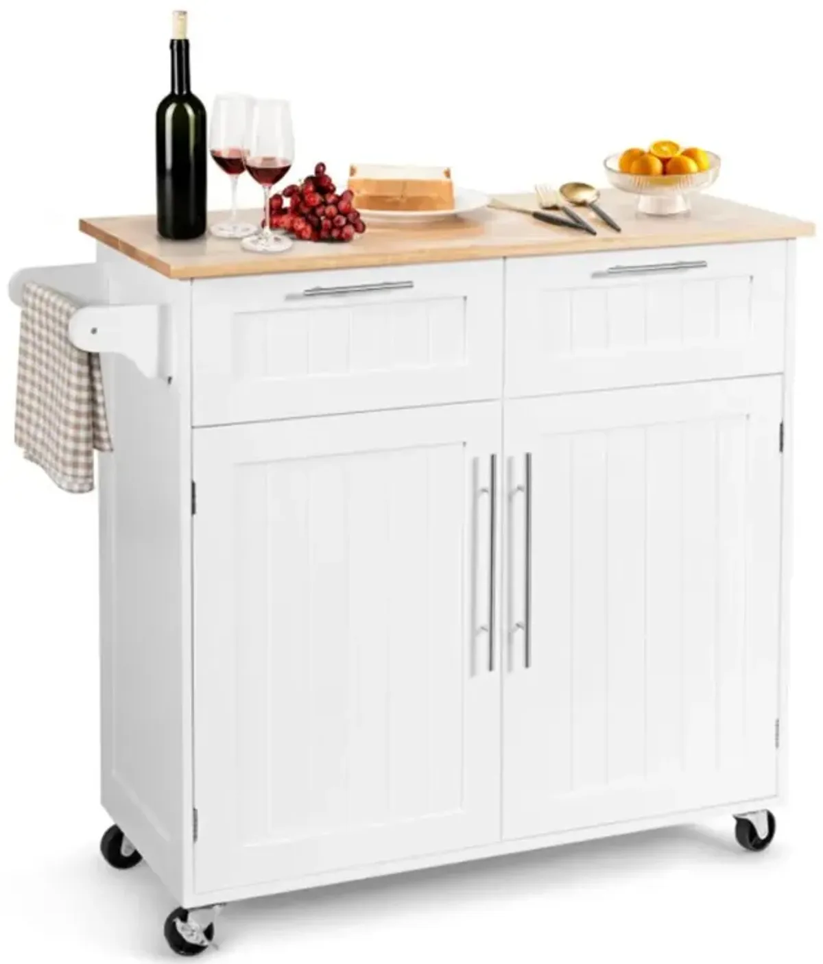 Hivvago Heavy Duty Rolling Kitchen Cart with Tower Holder and Drawer