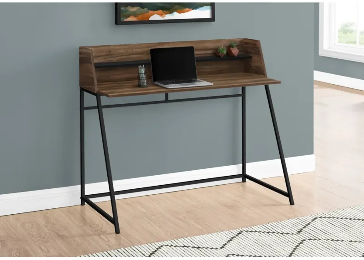 Monarch Specialties I 7548 Computer Desk, Home Office, Laptop, Storage Shelves, 48"L, Work, Metal, Laminate, Brown, Black, Contemporary, Modern