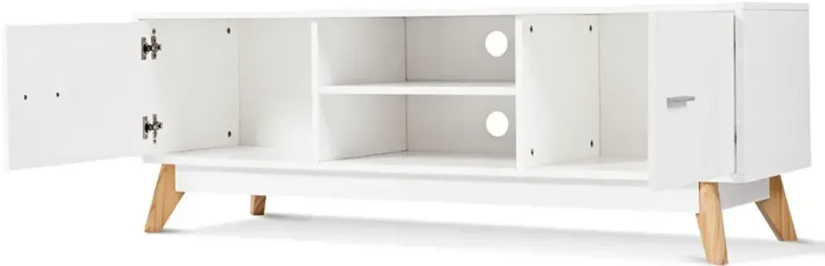 Hivvago Modern Mid-Century Style Entertainment Center TV Stand in White Wood Finish