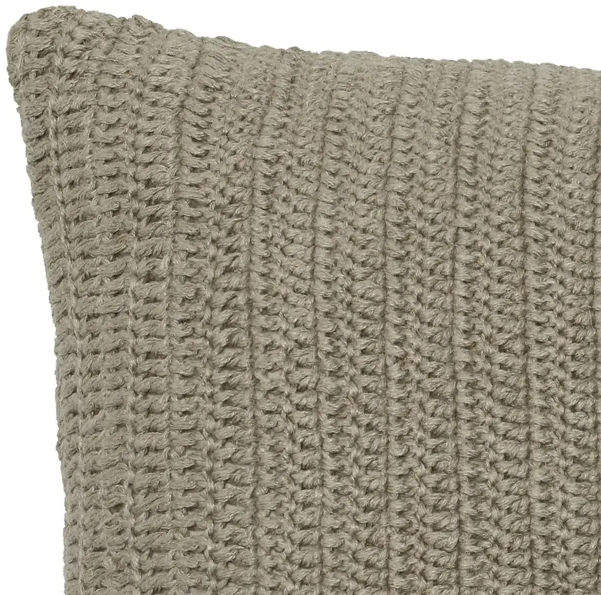 Square Fabric Throw Pillow with Hand Knit Details and Knife Edges, Brown-Benzara