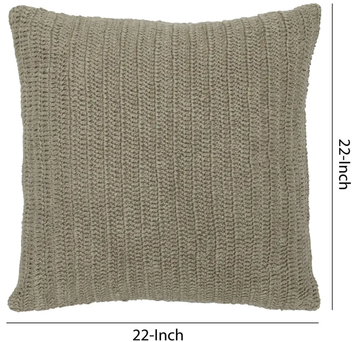 Square Fabric Throw Pillow with Hand Knit Details and Knife Edges, Brown-Benzara