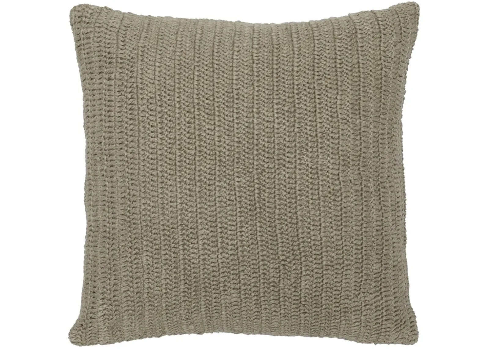 Square Fabric Throw Pillow with Hand Knit Details and Knife Edges, Brown-Benzara