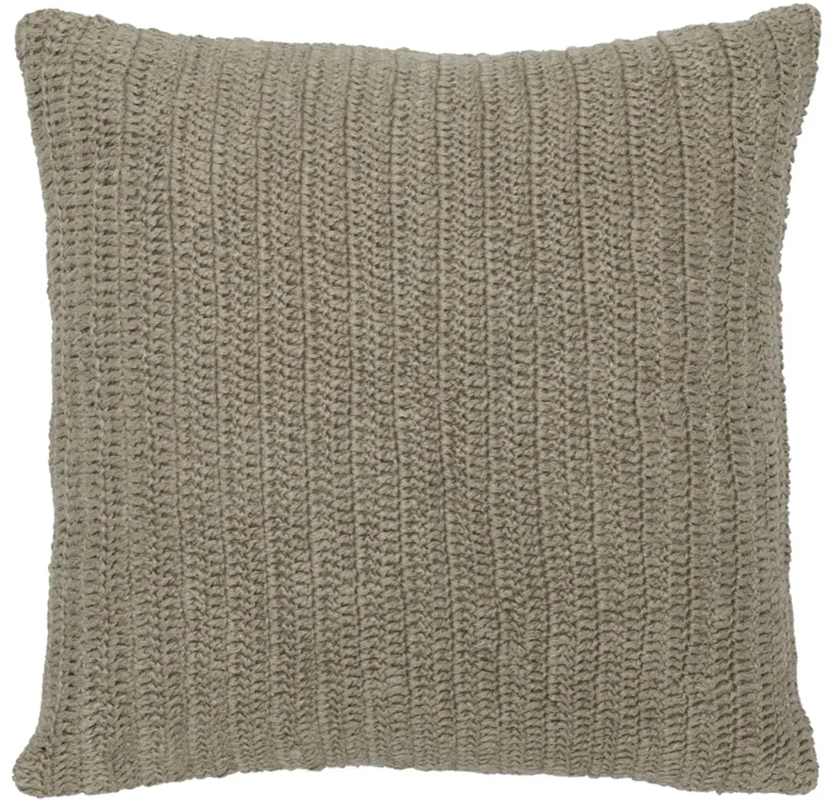 Square Fabric Throw Pillow with Hand Knit Details and Knife Edges, Brown-Benzara