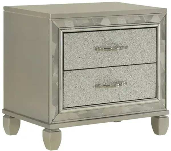Bet 28 Inch Nightstand, 2 Rhinestone Inlaid Drawers, Chrome Handles, Silver - Benzara