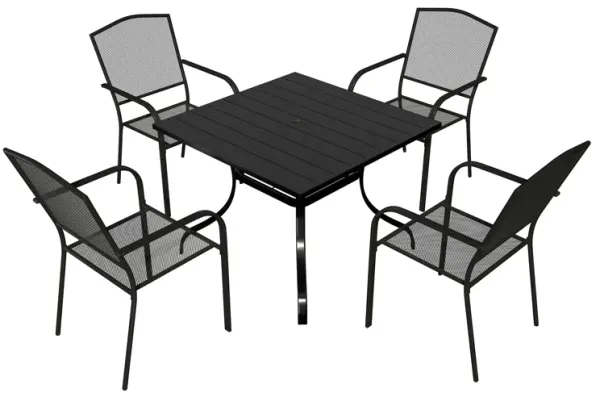 MONDAWE 5-Piece Sqare Steel Table And Steel Mesh Dining Chair Set With 4 Pcs Steel Mesh Dining Chairs, Black