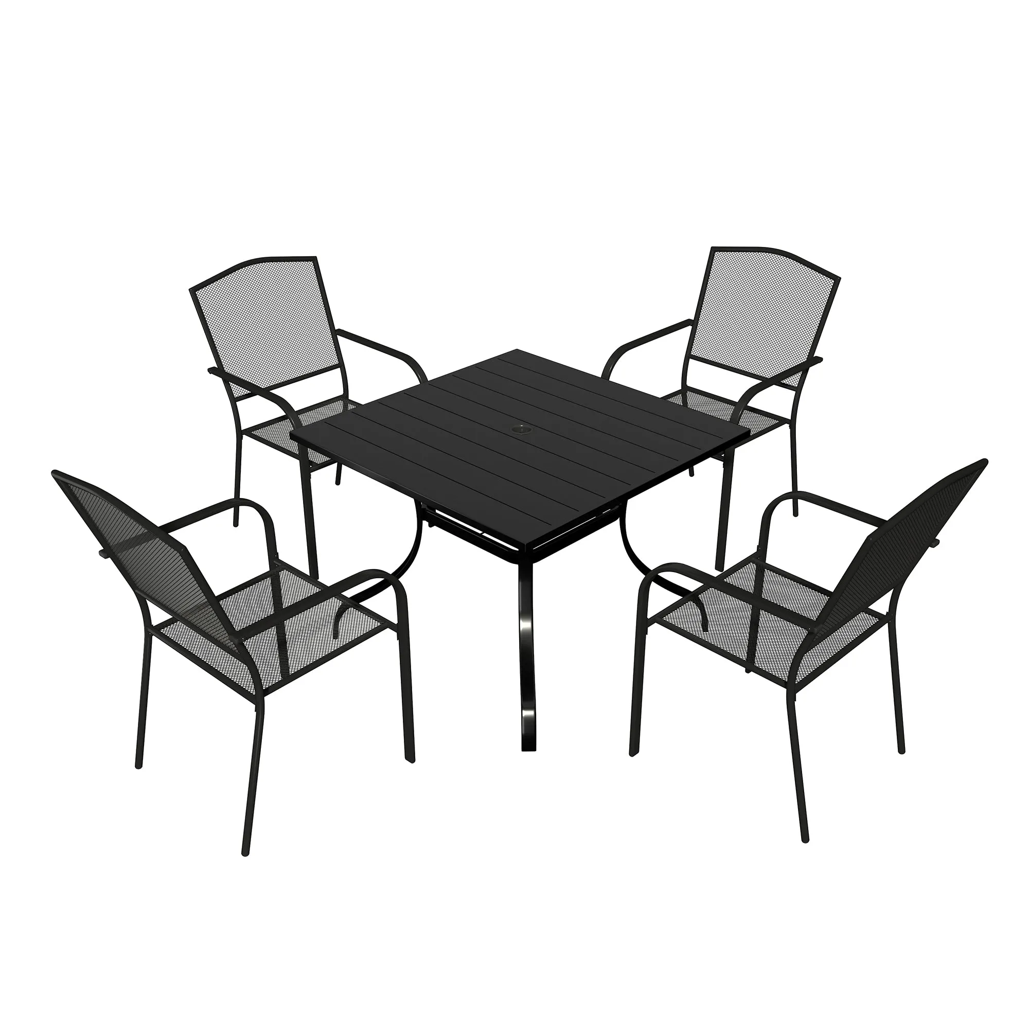 MONDAWE 5-Piece Sqare Steel Table And Steel Mesh Dining Chair Set With 4 Pcs Steel Mesh Dining Chairs, Black