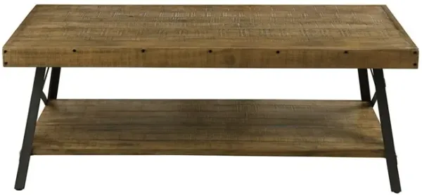 Solid Wood Coffee Table with Black Steel Legs, Industrial Modern Design