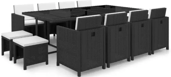 vidaXL 13 Piece Outdoor Dining Set with Cushions Poly Rattan Black