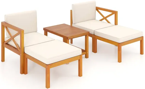 Acacia Wood Patio Lounge Chair Set with Ottomans and Cushions-5 Pieces