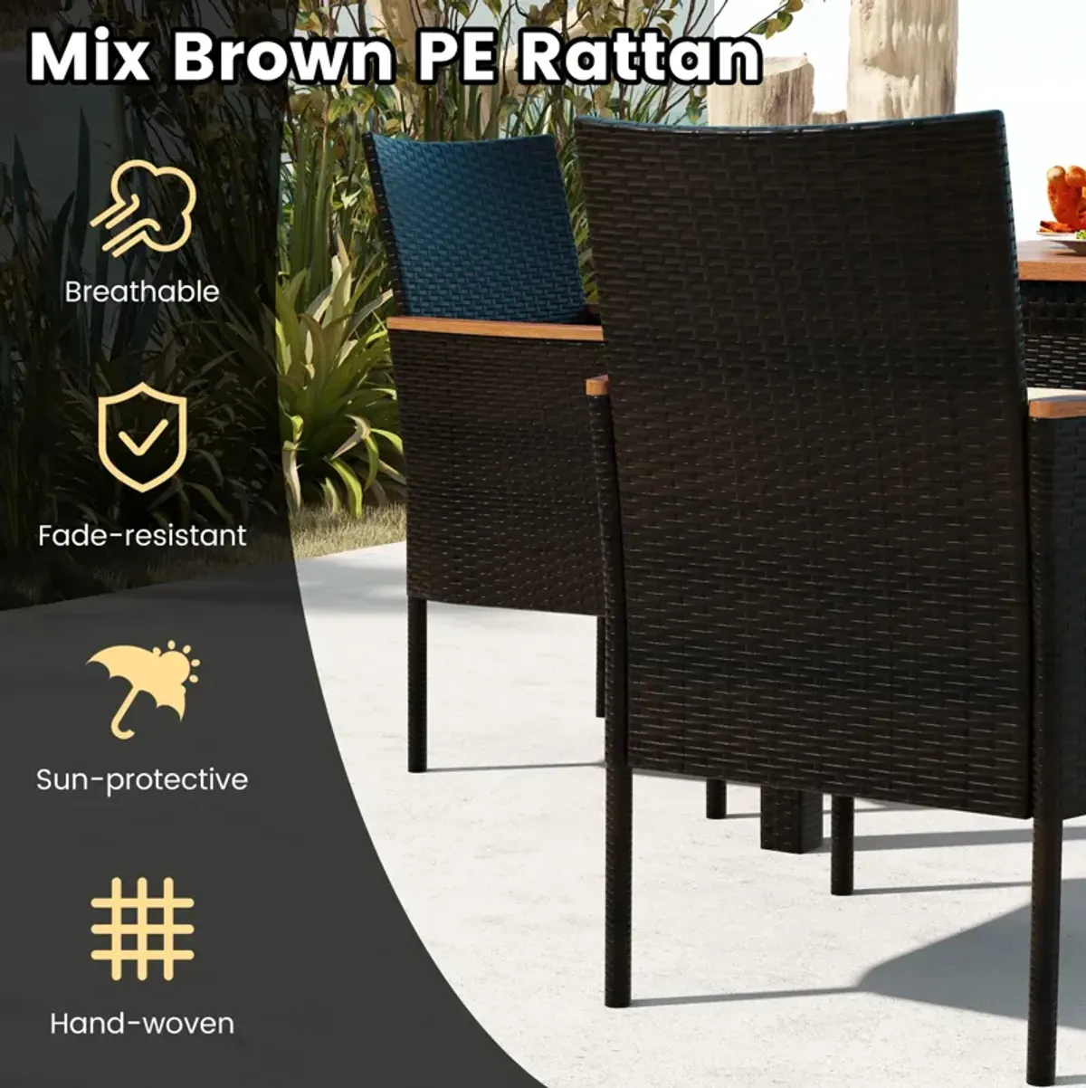 7 Pieces Rattan Patio Dining Set with Stackable Chairs and Umbrella Hole