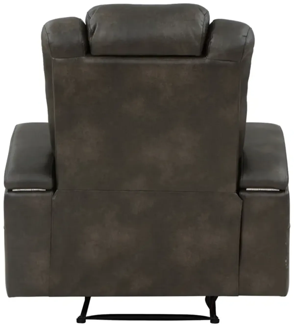 Mia 40 Inch Power Recliner Chair, Gray Faux Leather, LED, USB, Cupholders - Benzara