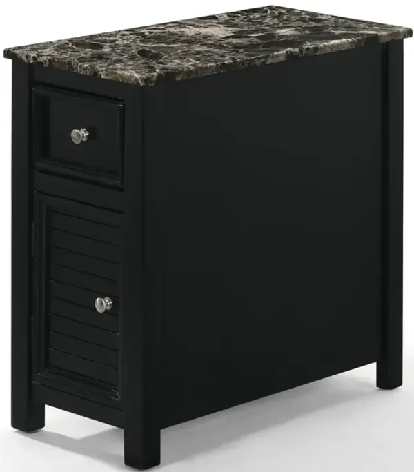 Benjara Eric 24 Inch Contemporary Narrow End Table, Marble Top, One Drawer, Black