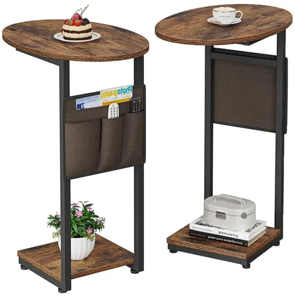 Vagusicc C Shaped End Table for Couch, Small Side Table for Couch, Small Couch Side Table for Small Spaces, Side Table Slide Und