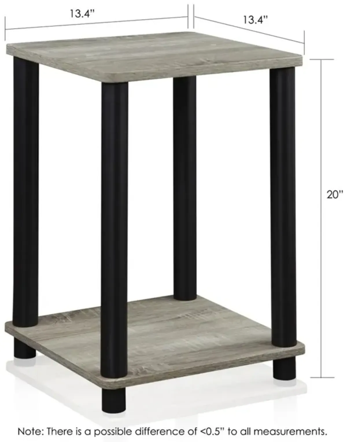 FURINNO Stylish End Table, French Oak Grey/Black,2-Pack (2-99800GYW)