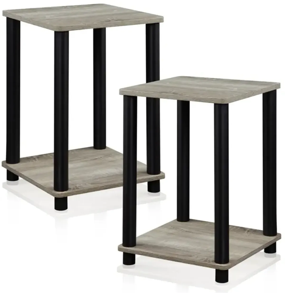 FURINNO Stylish End Table, French Oak Grey/Black,2-Pack (2-99800GYW)