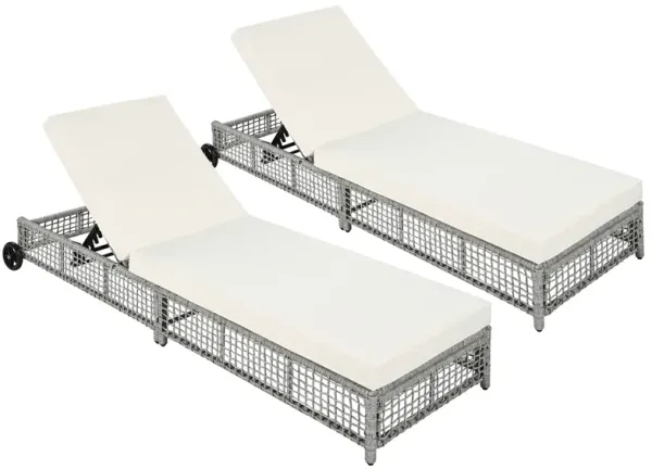 Whisen Rattan Outdoor Lounge Chair Set of 2, Patio Chaise Lounge with 5-Position Backrest - Natural