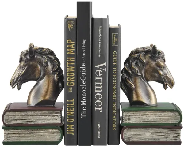 Danya B. Horses on Books Polyresin Antique Patina Finish Bookend Set of 2
