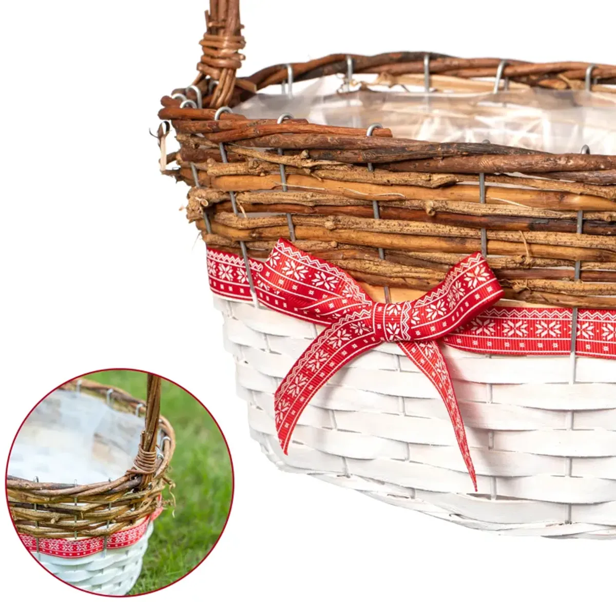 Wickerwise Set of 3 Rattan Woven Baskets with Handle and Plastic Lining, Sturdy and Stylish Picnic and Gift Baskets - Ideal as Fruit Basket, for Storing Picnic Accessories, Garden Items and Home Decor