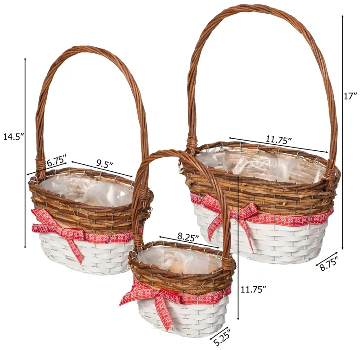 Wickerwise Set of 3 Rattan Woven Baskets with Handle and Plastic Lining, Sturdy and Stylish Picnic and Gift Baskets - Ideal as Fruit Basket, for Storing Picnic Accessories, Garden Items and Home Decor